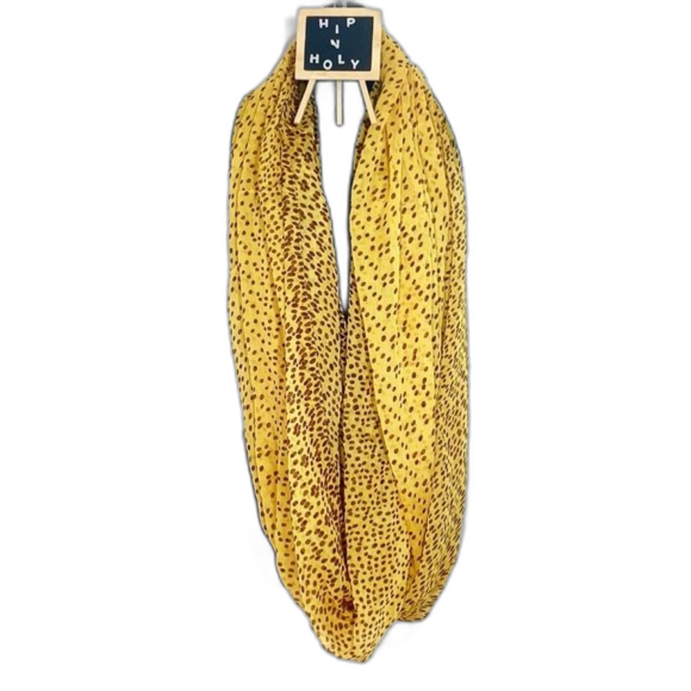 TASHA Spotted Infinity Scarf Mustard Gold Brown Spots